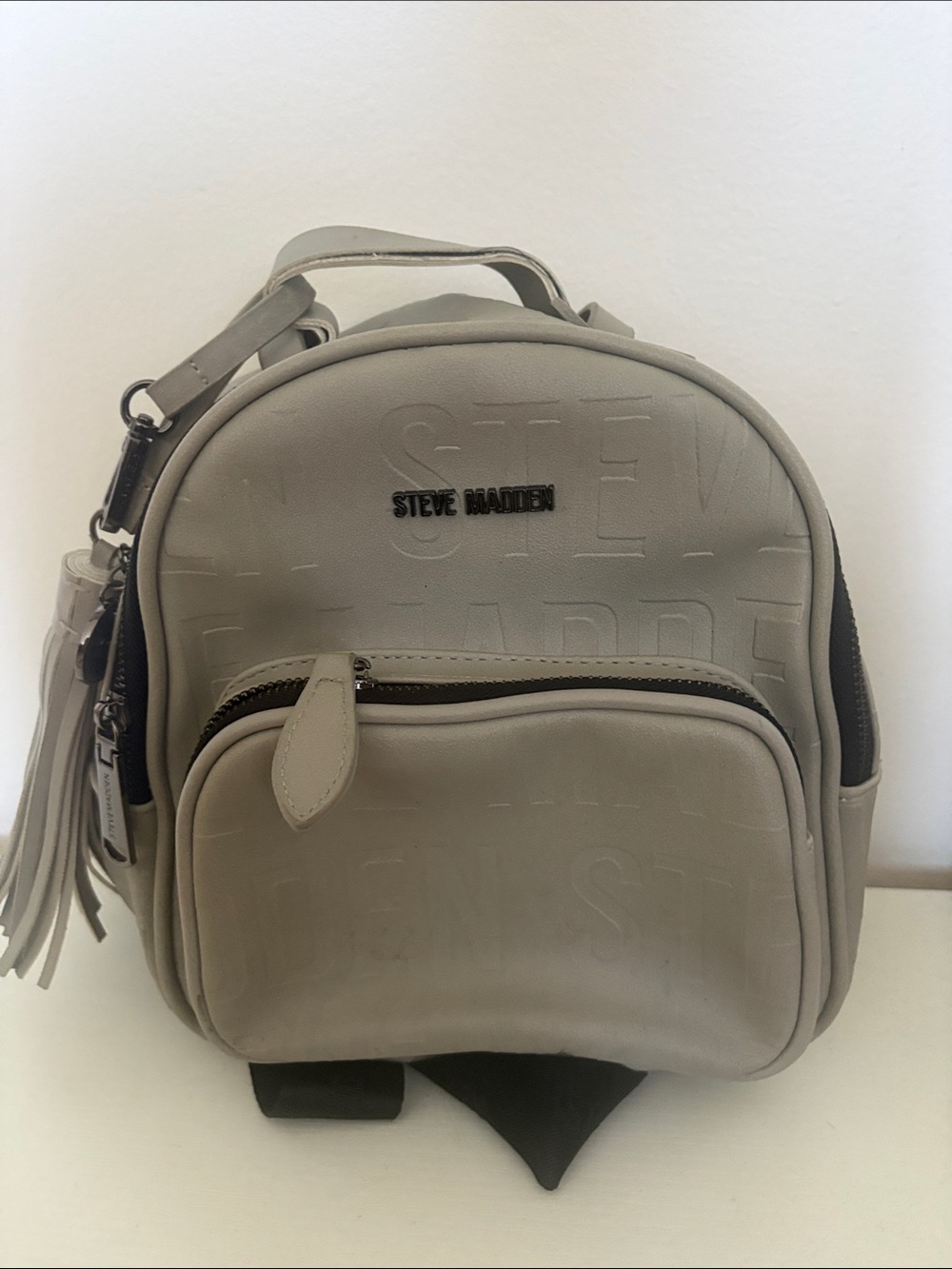 Steve Madden Taupe Mini Backpack with Tassel Accent